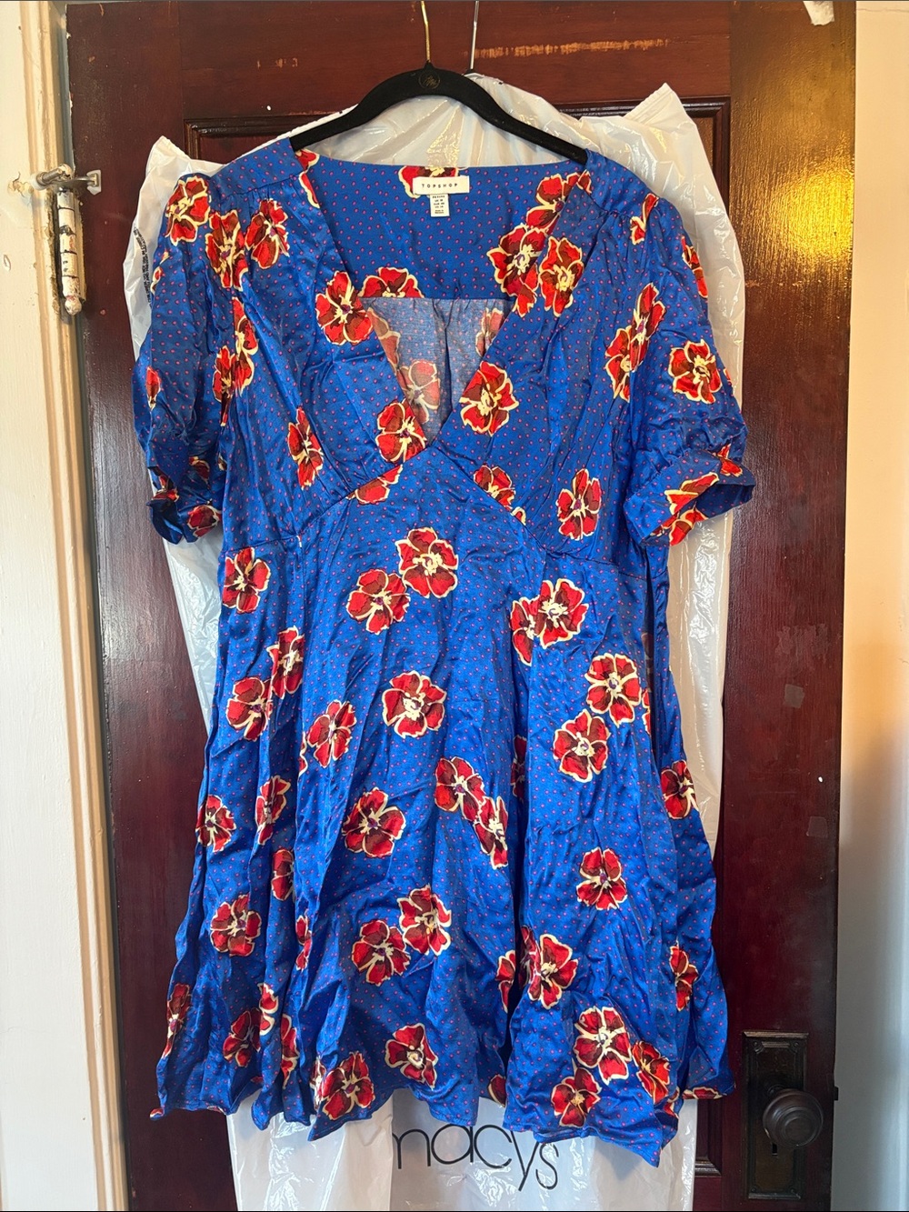 Topshop Royal Blue Dress with Red Floral Print